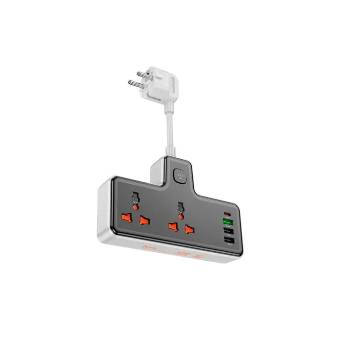 Сетевой фильтр питания HOCO AC12A, 2 роз, 3 USB. USB-C, 30W, 1м, Black (AC12AB) изображение 2