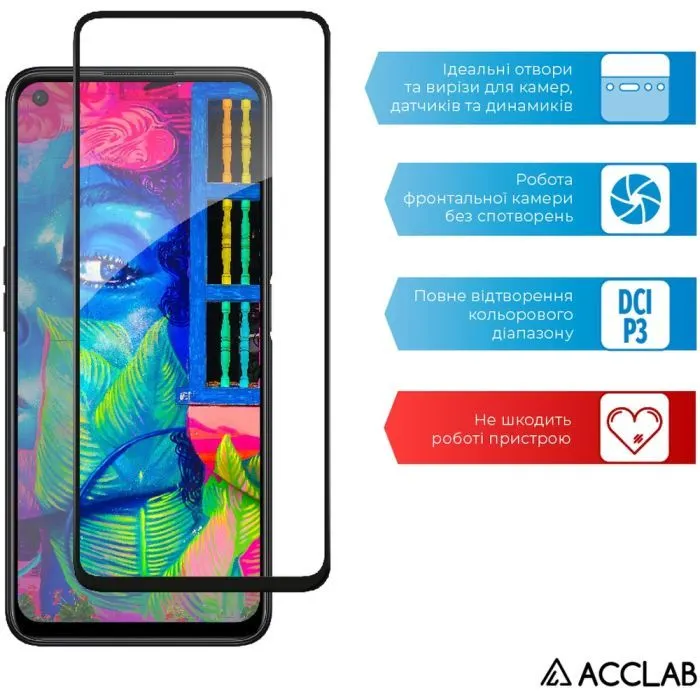 Стекло защитное ACCLAB Full Glue Oppo A76 4G Black (1283126528859) изображение 5