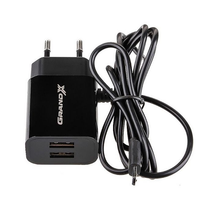 Зарядное устройство Grand-X 5V 2,1A 2USB + micro USB Black (CH-35B)