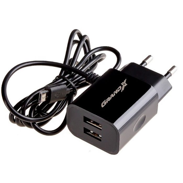 Зарядное устройство Grand-X 5V 2,1A 2USB + micro USB Black (CH-35B) изображение 2