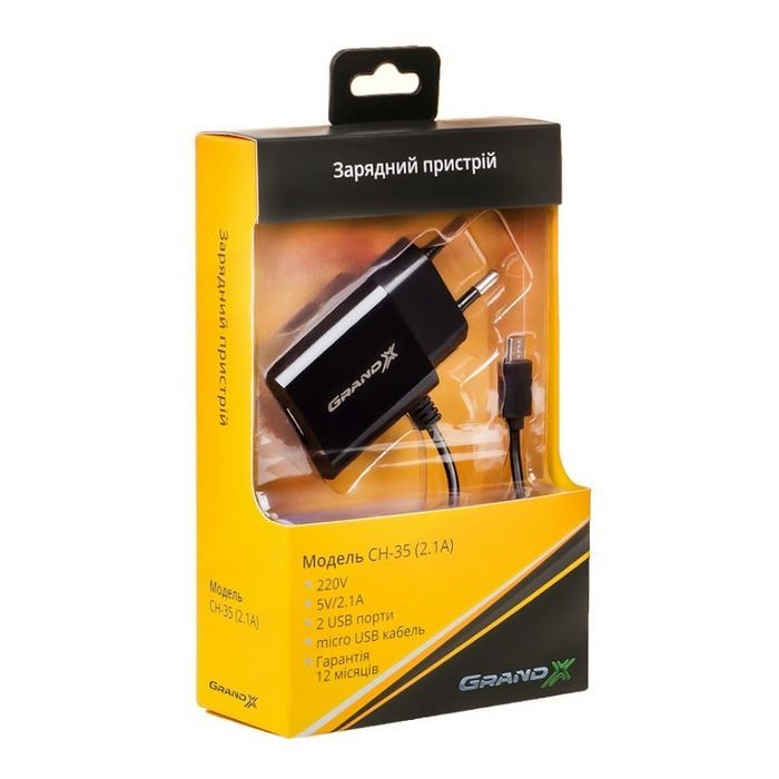 Зарядное устройство Grand-X 5V 2,1A 2USB + micro USB Black (CH-35B) изображение 6