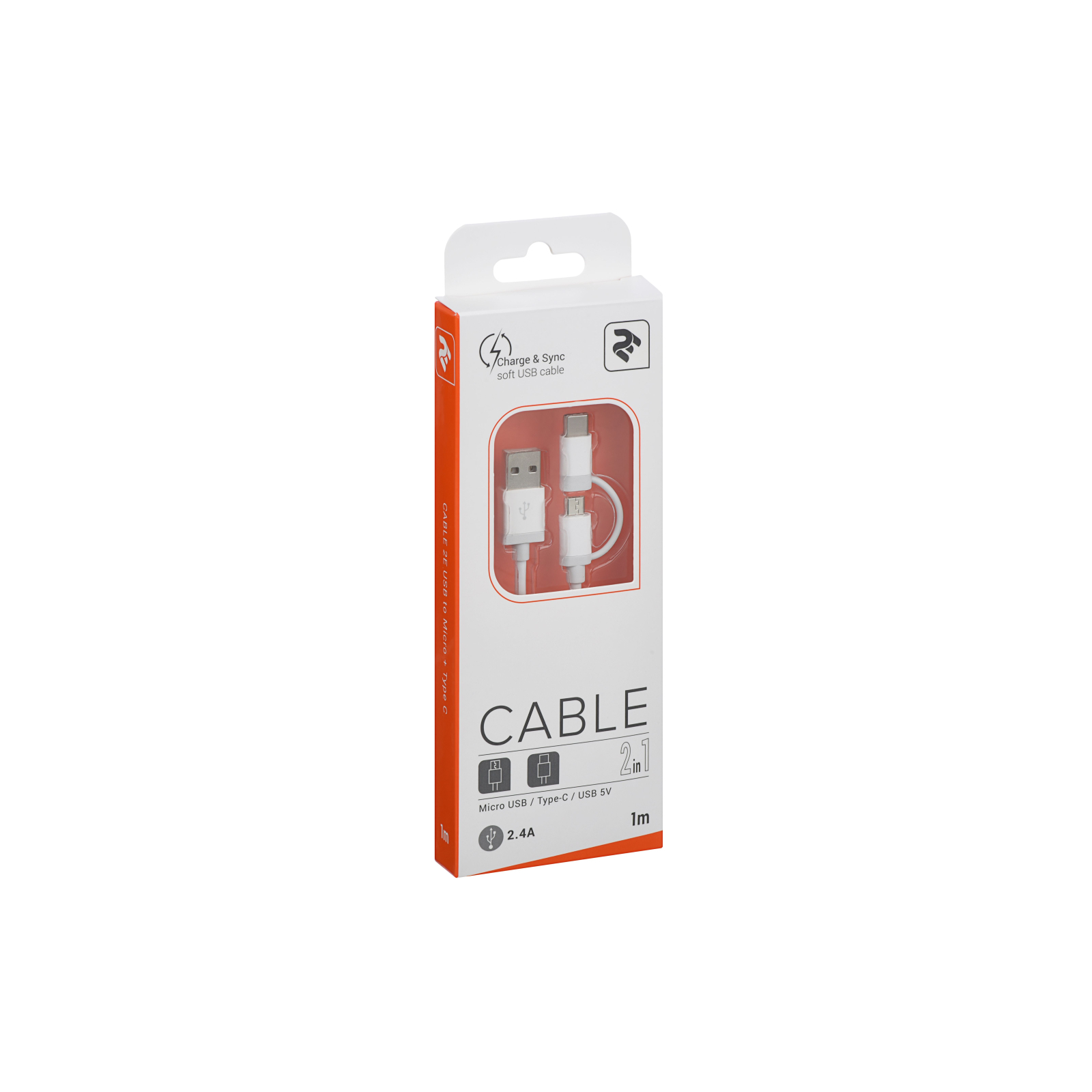 Дата кабель USB 2.0 AM to Micro 5P + Type-C 1.0m 5V/2.4A, White 2E (2E-CCMTAB-WT) изображение 3