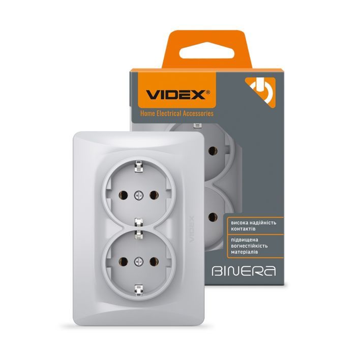 Розетка Videx BINERA 2ая с заземлением серебр (VF-BNSK2G-SS) зображення 4