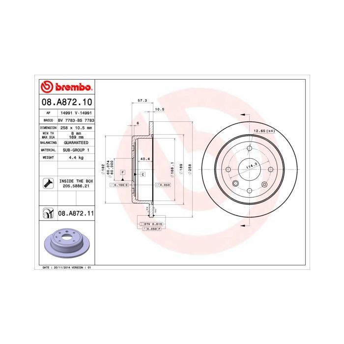 Гальмівний диск Brembo 08.A872.10