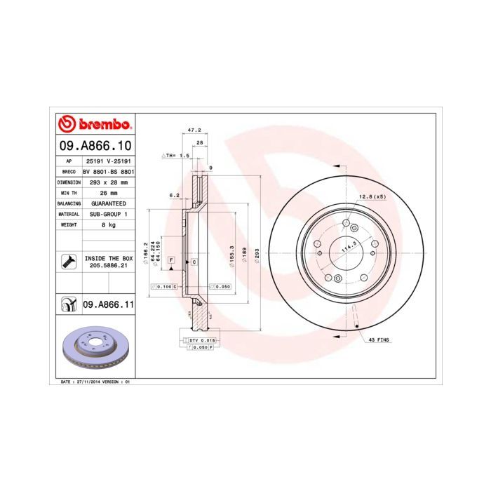 Гальмівний диск Brembo 09.A866.10