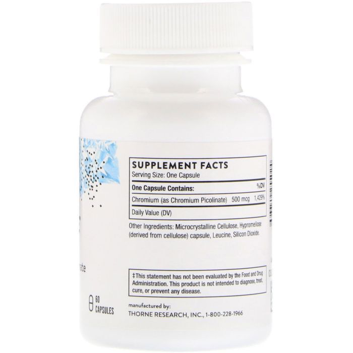 Мінерали Thorne Research Хром Пиколинат 500 мкг, Chromium Picolinate, 60 капсул (THR-25502) зображення 2