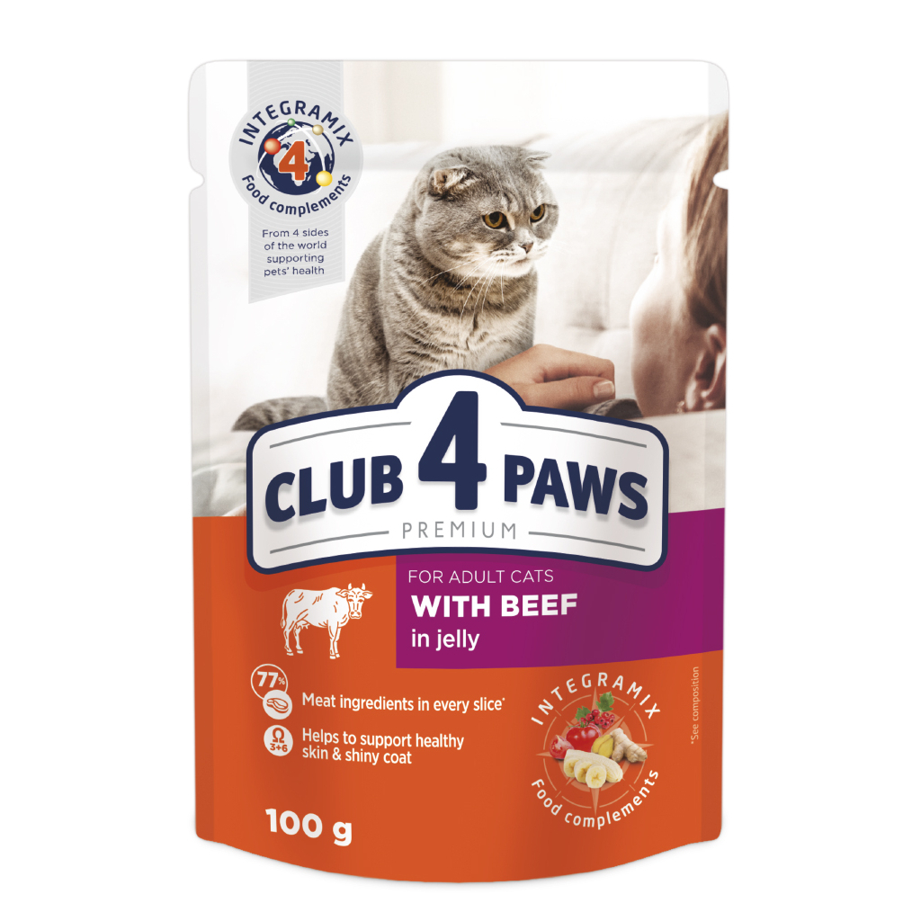 Вологий корм для кішок Club 4 Paws в желе з яловичиною 100 г (4820215364409)