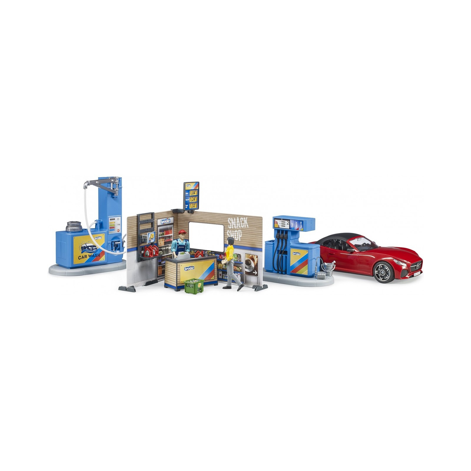 Игровой набор Bruder АЗС с автомойкой, автомобилем и фигурками (62111)