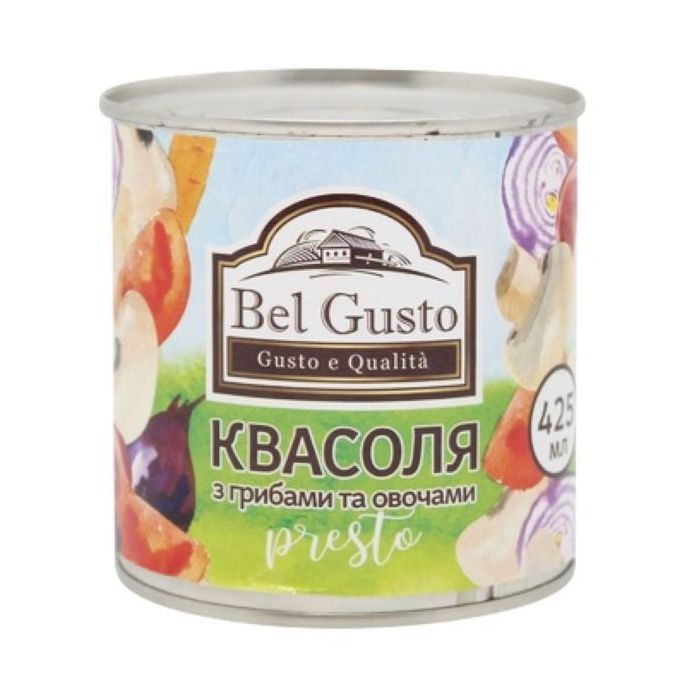 Овочева консервація Bel Gusto Квасоля біла в томаті з грибами 425 мл (4820204406837)