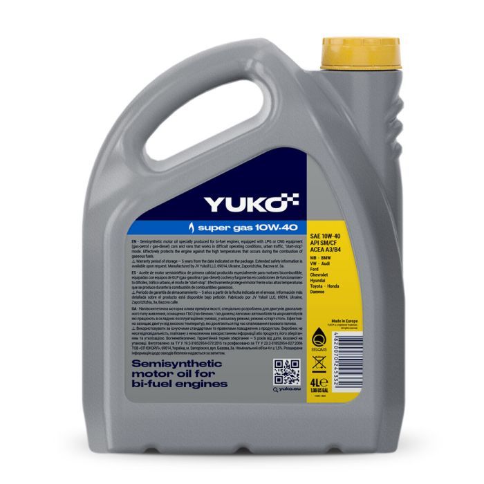 Моторное масло Yuko SUPER GAS 10W-40 1л (4820070246131) изображение 2