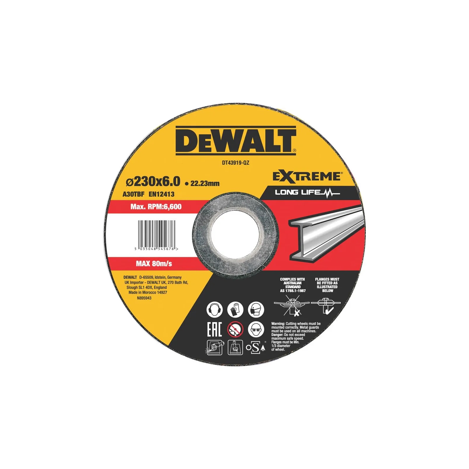 Круг зачистний DeWALT чорний/кольоровий метал, 230х6.0х22.23 мм (DT43919)