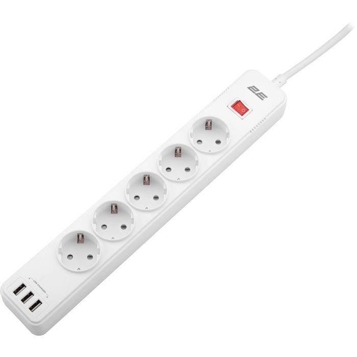 Сетевой фильтр питания 2E 5XSchuko, 3G*1.5мм, 3*USB-A, 2м, white (2E-SP515M2USBWH) изображение 3