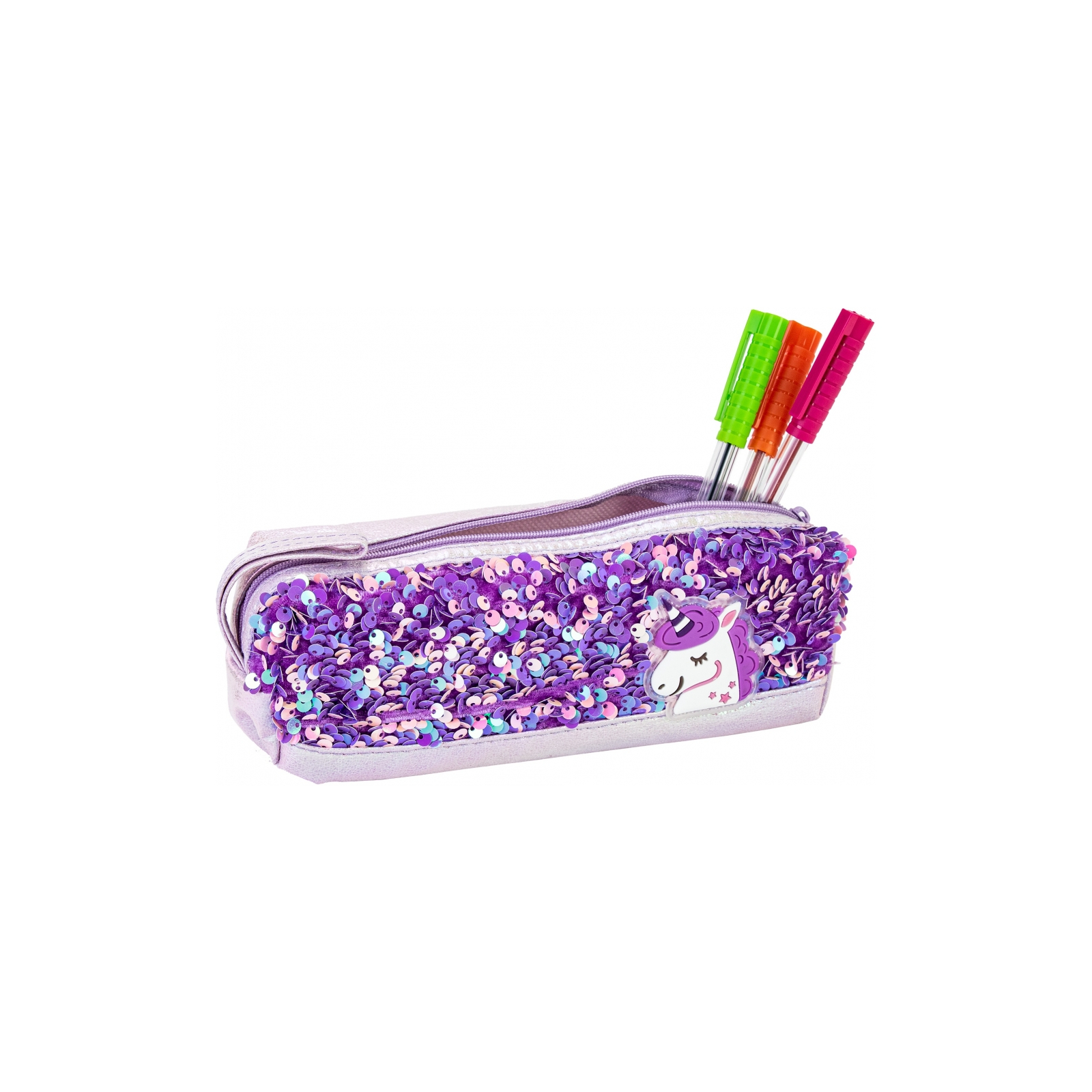Пенал Cool For School с пайетками и ремешком 1 отделение фиолетовый (CF87056) изображение 2