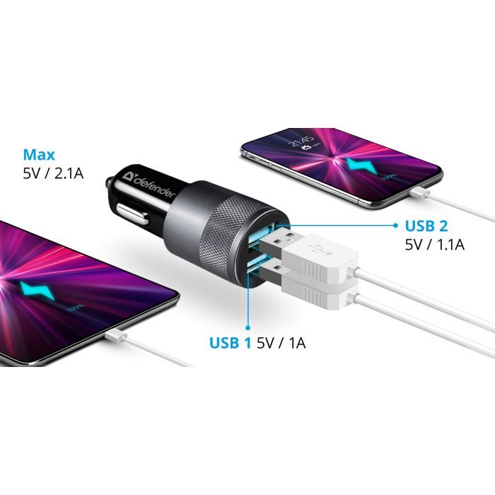 Зарядное устройство Defender 2xUSB 12W (2xUSB-A) 2.1A UCA-21 (83821) изображение 2