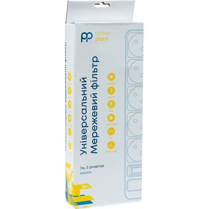 Сетевой фильтр питания PowerPlant 7м, 5 розеток, євро, 100% мідь (JY-1056/7B) (EX610594) изображение 3