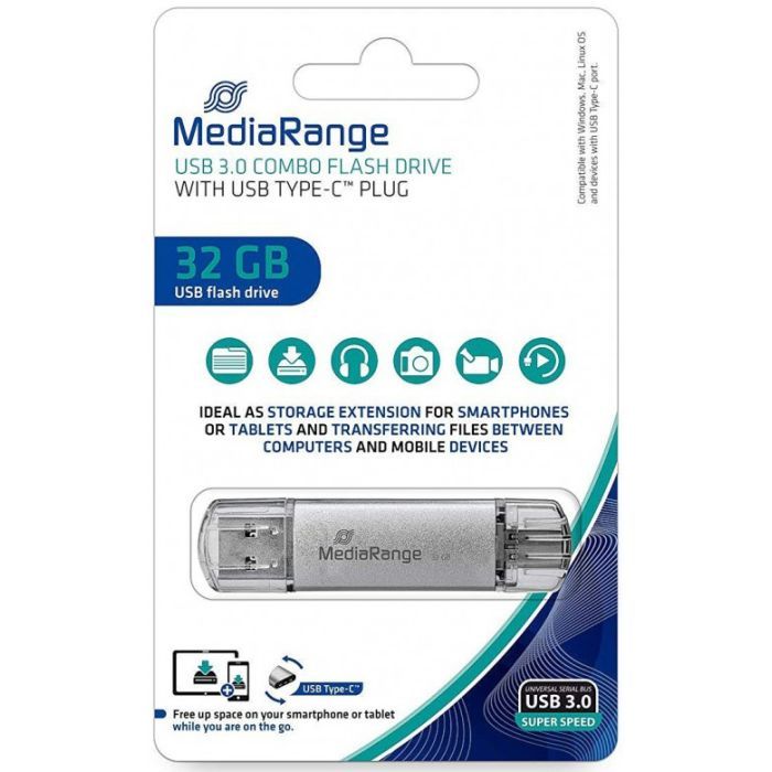 USB флеш накопичувач Mediarange 32GB Silver USB 3.0 / Type-C (MR936) зображення 2