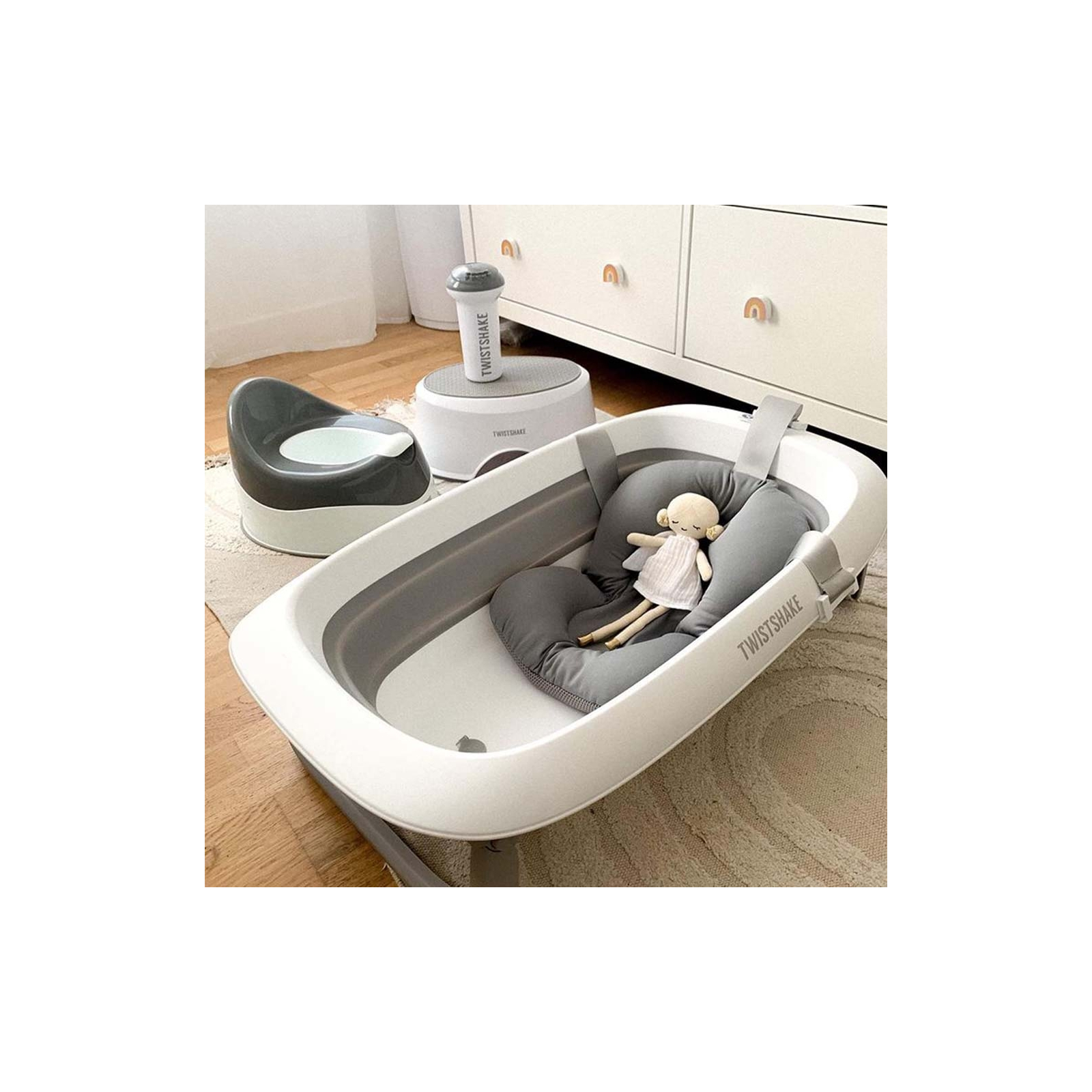 Ванночка Twistshake Pastel Grey раскладная с вкладышем для купания (78538) изображение 5