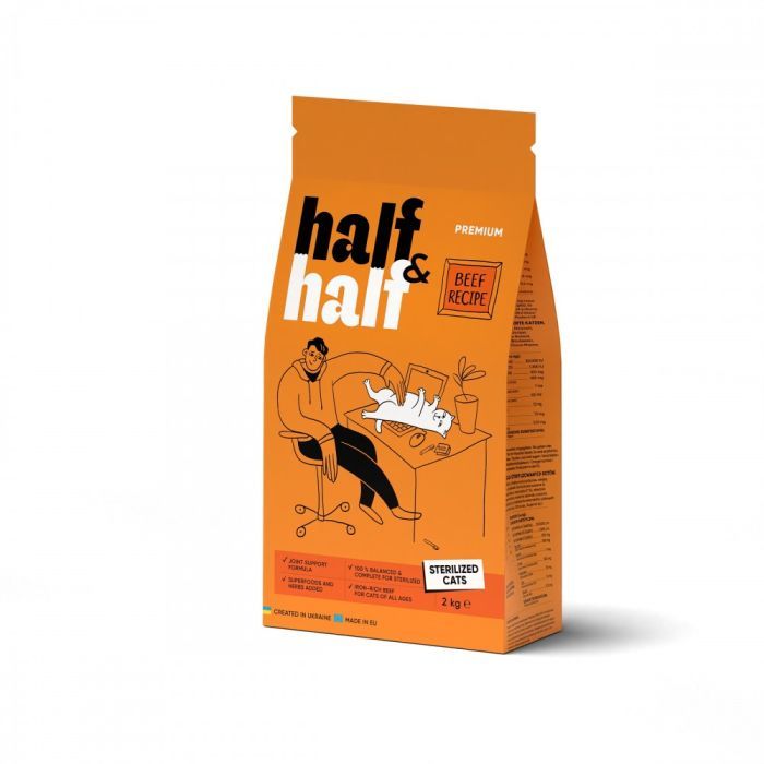 Сухой корм для кошек Half&Half для стерилизованных с говядиной 8 кг (4820261920819)