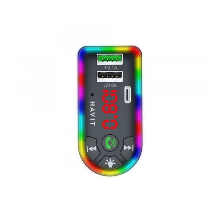 FM модулятор Havit HV-FM813BT 2USB+USB-C RGB Black (HV-FM813BT Black) зображення 2