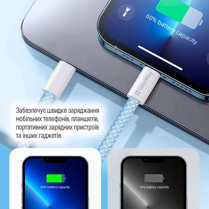 Дата кабель USB-C to Lightning 1.0m 27W pink ColorWay (CW-CBPDCL061-P) зображення 12