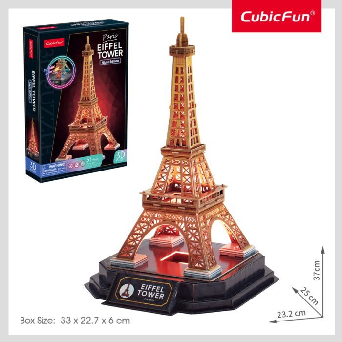 Пазл Cubic Fun Трехмерный пазл Night edition Эйфелева башня с LED-подсветкой (L534h) изображение 2