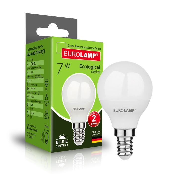 Лампочка Eurolamp LED ECO серия "P" G45 7W 700Lm E14 4000K (LED-G45-07144(P)) изображение 2