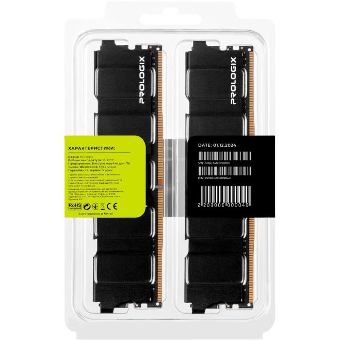 Модуль памяти для компьютера DDR4 32GB (2x16GB) 3200 MHz Black Prologix (PRO32GB3200B4K) изображение 7