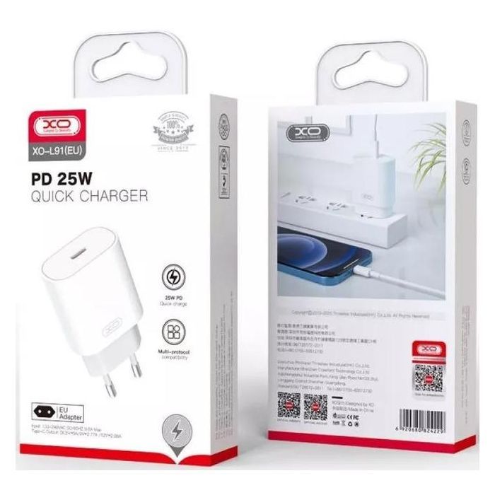 Зарядное устройство XO L91EU 1хType-C PD25W White (L91-WH) изображение 3