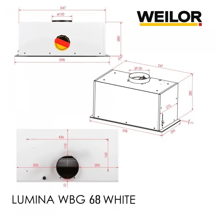 Витяжка кухонна Weilor LUMINA WBG 68 WHITE зображення 12