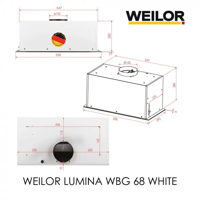Вытяжка кухонная Weilor LUMINA WBG 68 WHITE изображение 12