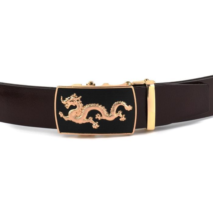 Ремень Vintage Мужской золотой дракон Коричневый (20259) изображение 2