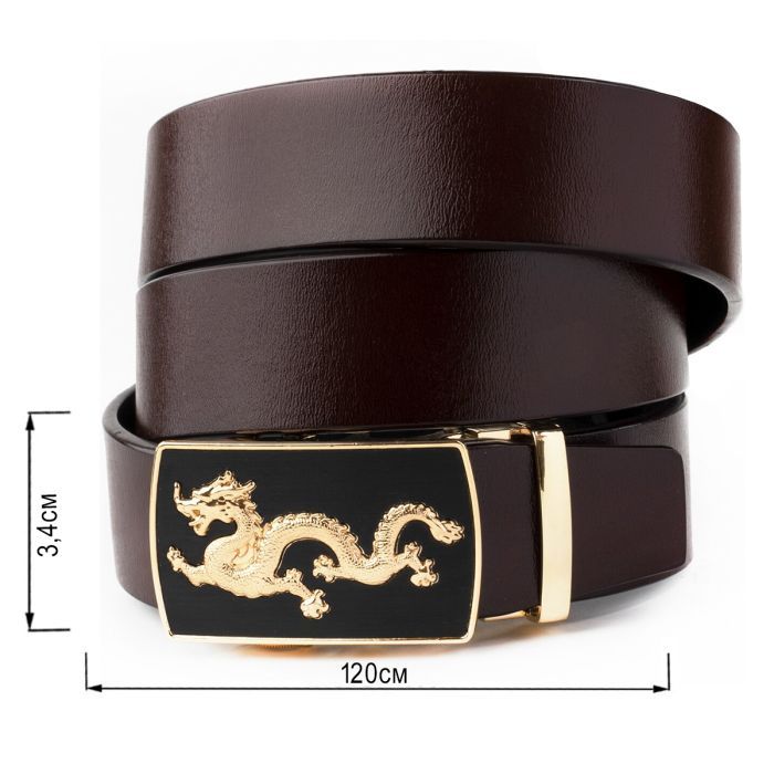Ремень Vintage Мужской золотой дракон Коричневый (20259) изображение 3