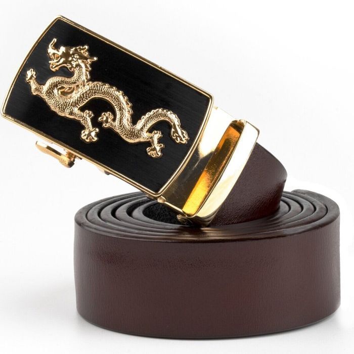 Ремень Vintage Мужской золотой дракон Коричневый (20259) изображение 5
