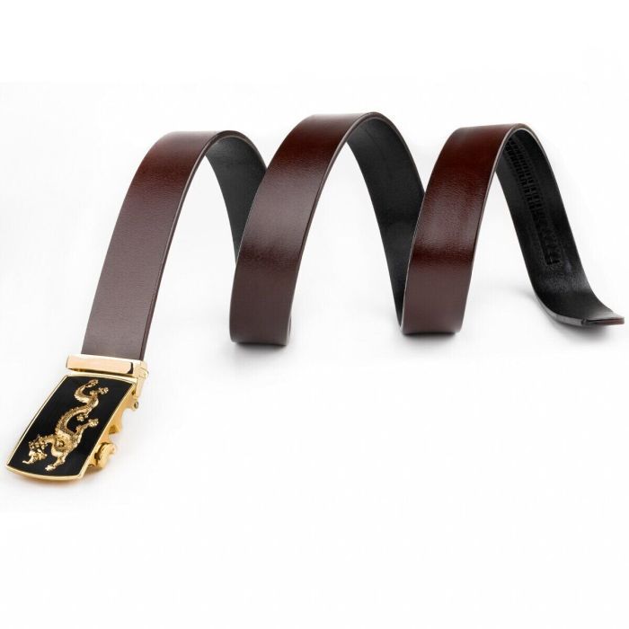 Ремень Vintage Мужской золотой дракон Коричневый (20259) изображение 6
