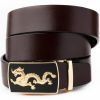 Ремень Vintage Мужской золотой дракон Коричневый (20259)