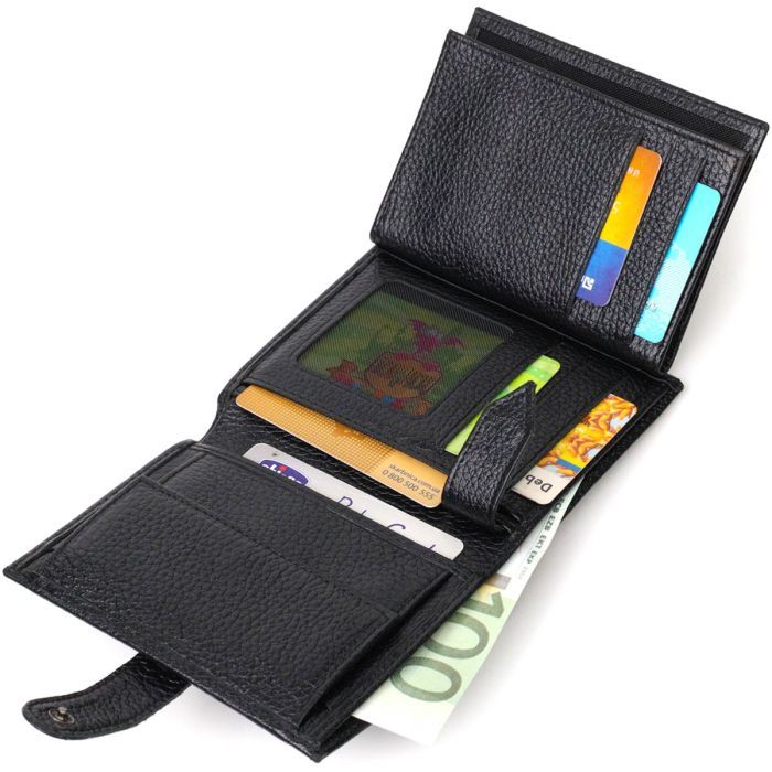 Портмоне Bond Accessories З натуральної зернистої шкіри Чорне (22055) зображення 8