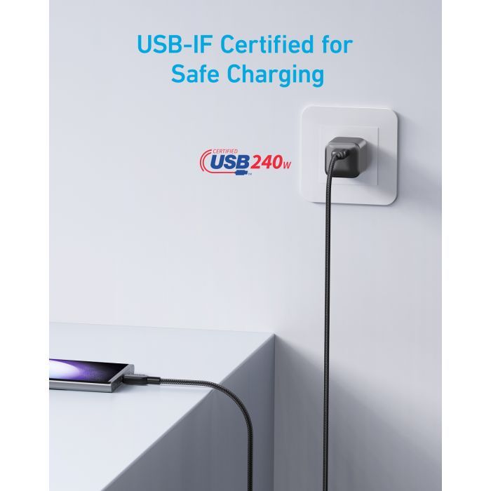 Дата кабель USB-C to USB-C 0.9m 240W nylon 310 black Anker (A81D5H11) зображення 6