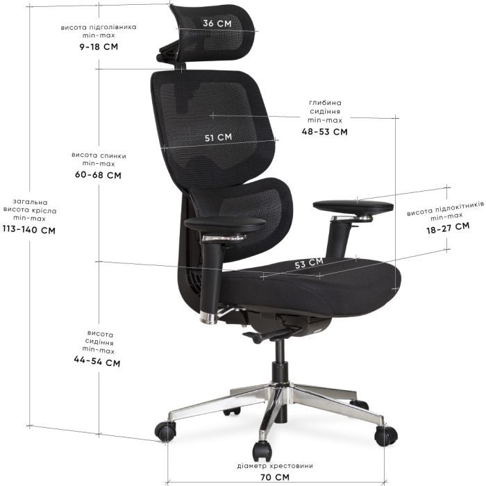 Офісне крісло Mealux D2 Air Fabric Black (HF-D2 F/B) зображення 10