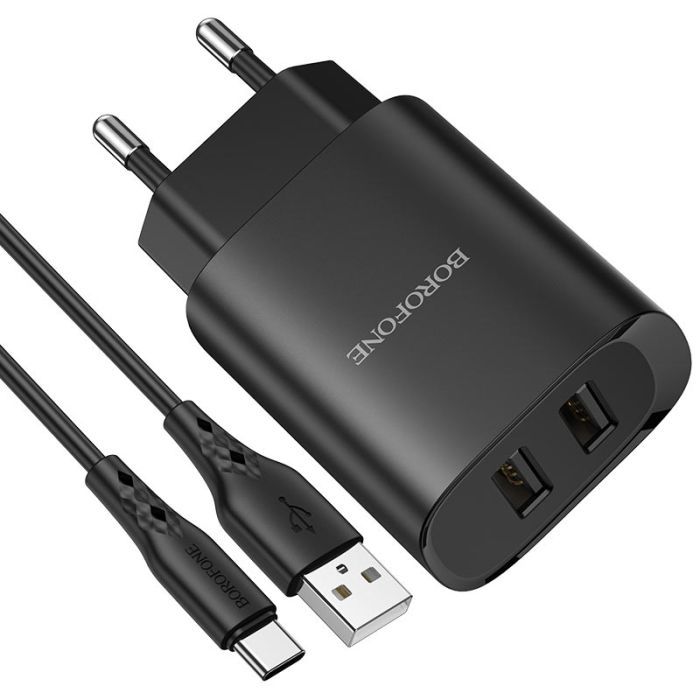 Зарядний пристрій BOROFONE BN2 2xUSB + cable USB to USB-C 10.5W Black (BN2TB) зображення 2
