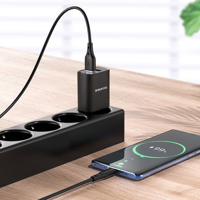 Зарядний пристрій BOROFONE BN2 2xUSB + cable USB to USB-C 10.5W Black (BN2TB) зображення 4