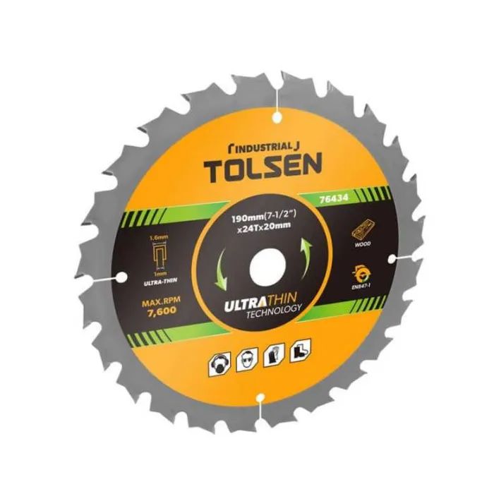 Диск пильный Tolsen с ТВС напайками по дереву 190х40Т*20мм Ultra тонкий (76435)