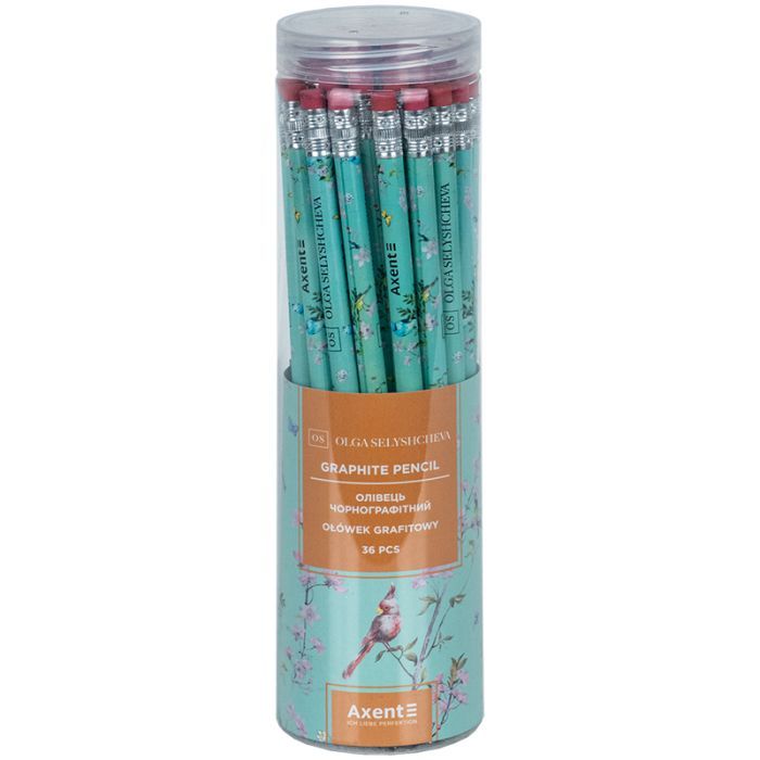 Карандаш графитный Axent OS, Spring круглый, с резинкой, НВ (9009/36-26-A) изображение 2