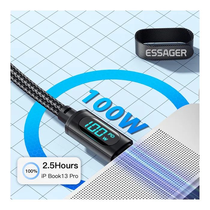 Дата кабель USB-C to USB-C 2.0m 100W LED black Essager (EXCTT1-XYA01-P) зображення 4