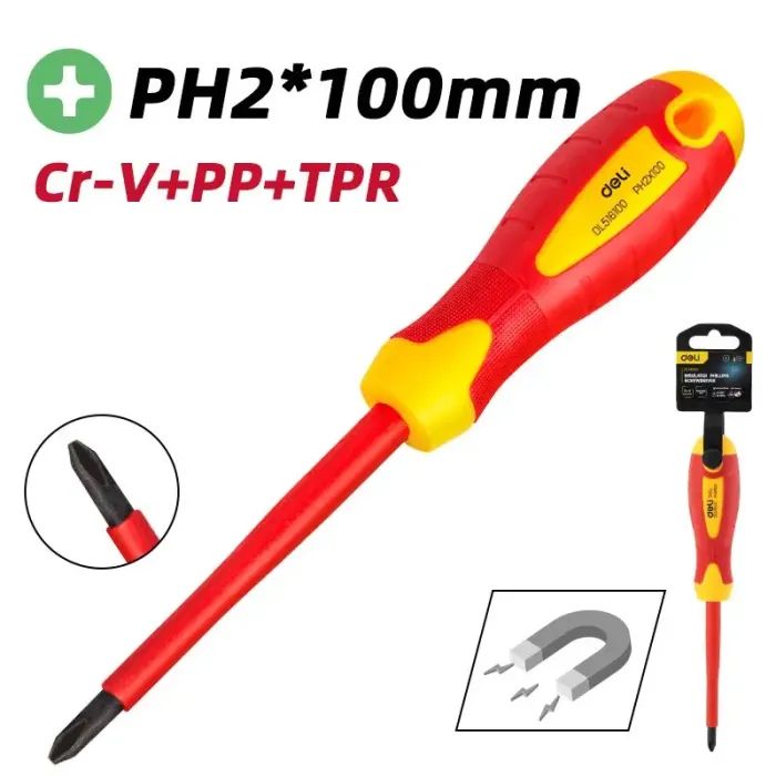Викрутка Deli ізольована хрестова PH2 x 100 мм (EDL516100) зображення 6