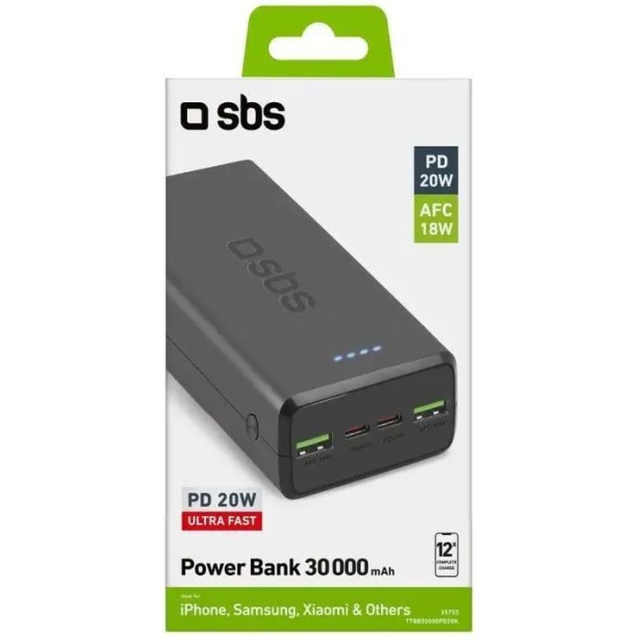 Батарея универсальная SBS 30000mAh 20W PD,QC, 2xUSB-A, 2xUSB-C Black (TTBB30000PD20K) изображение 3