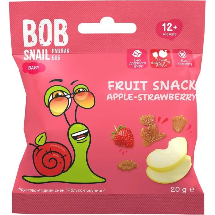 Дитячі снеки Bob Snail фруктові яблуко-полуниця 40 г (1740860)