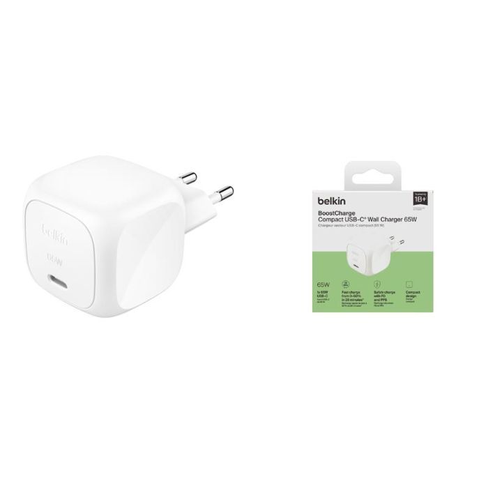 Зарядний пристрій Belkin USB-C PD65W GaN PPS white (WCA011KQWH)