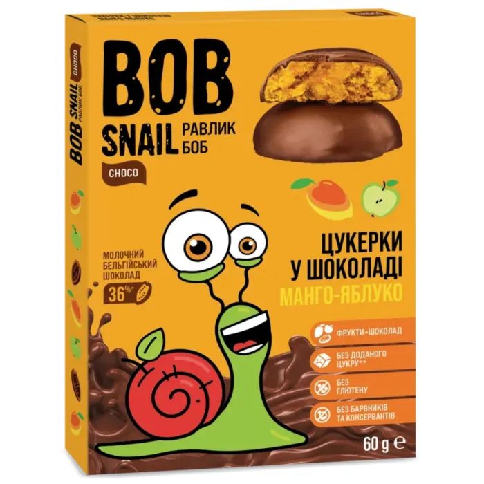 Конфета Bob Snail Мангово-яблочные в молочном шоколаде 60 г (1740789)