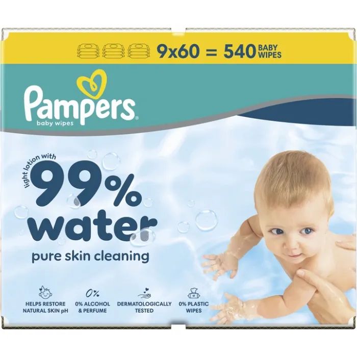 Детские влажные салфетки Pampers 99 Water 60 шт х 18 пачок (1080 шт) (8006530116374) изображение 2