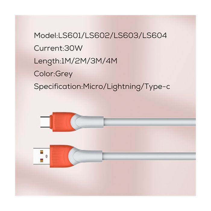 Дата кабель USB 2.0 AM to USB-C 1.0m 30W LDNIO (LS601) изображение 3
